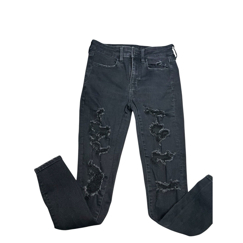 AMERICAN EAGLE OUTFITTERS Women's Black Jeans Sz 2 Next Level Stretch Distressed